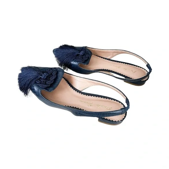NEW PAULA TORRES Slingback Leather Tassel Navy Flats Sz 8 - Picture 3 of 4